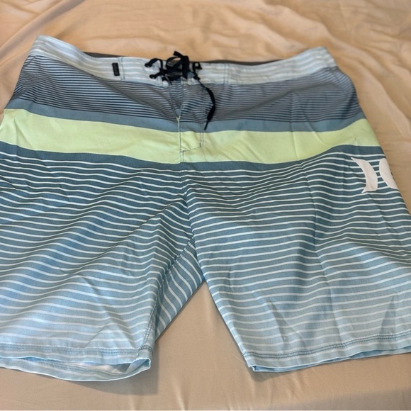 Hurley Men's Swim Shorts - Blue and Yellow Stripes - Picture 1 of 5
